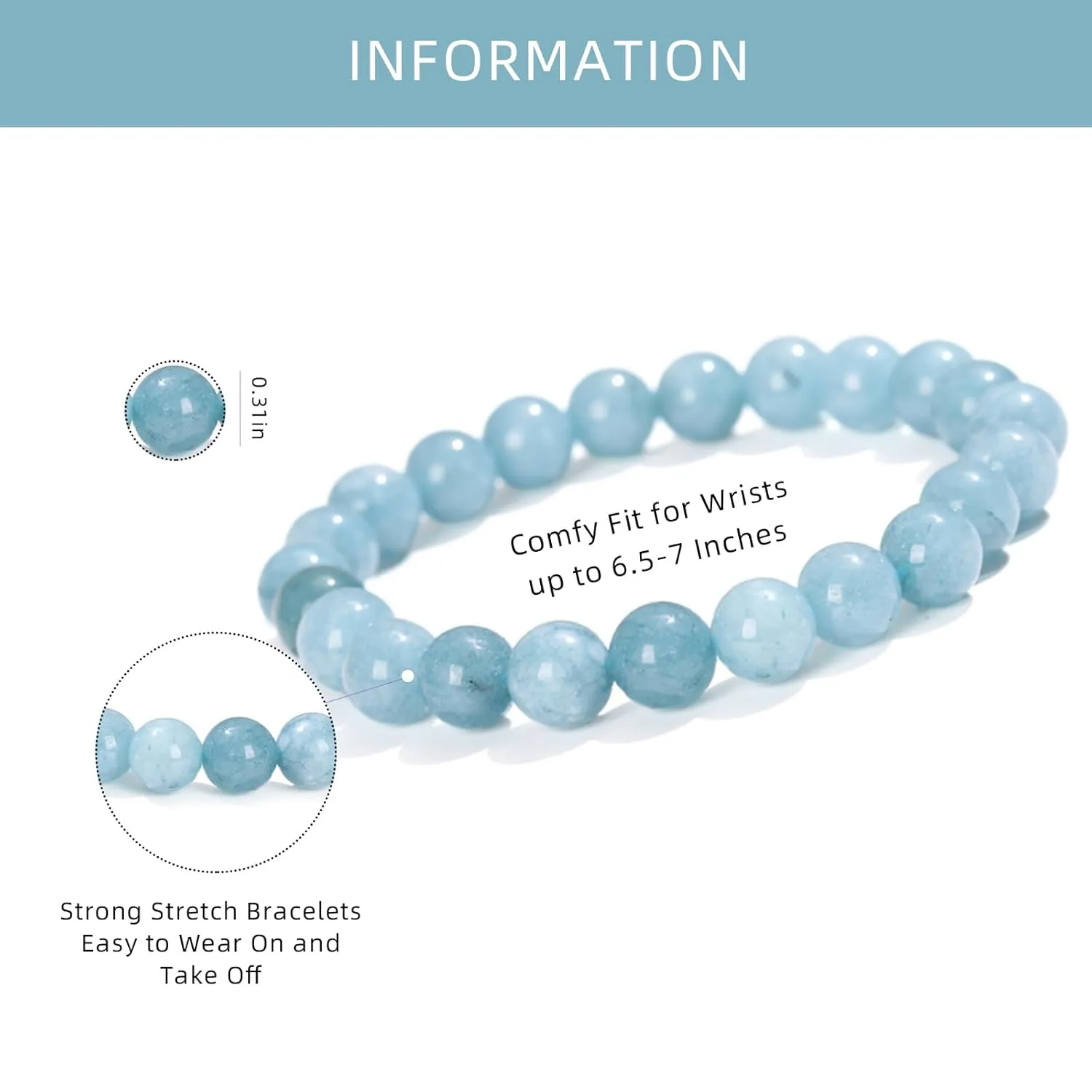 Handmade Purification Bracelet,Chakra Healing Bracelet Stress Relief Healing Crystal Bracelet,8mm Aquamarine Bracelet for Women Men, Christmas Gift for Mom Husband Wife(8mm, Aquamarine)