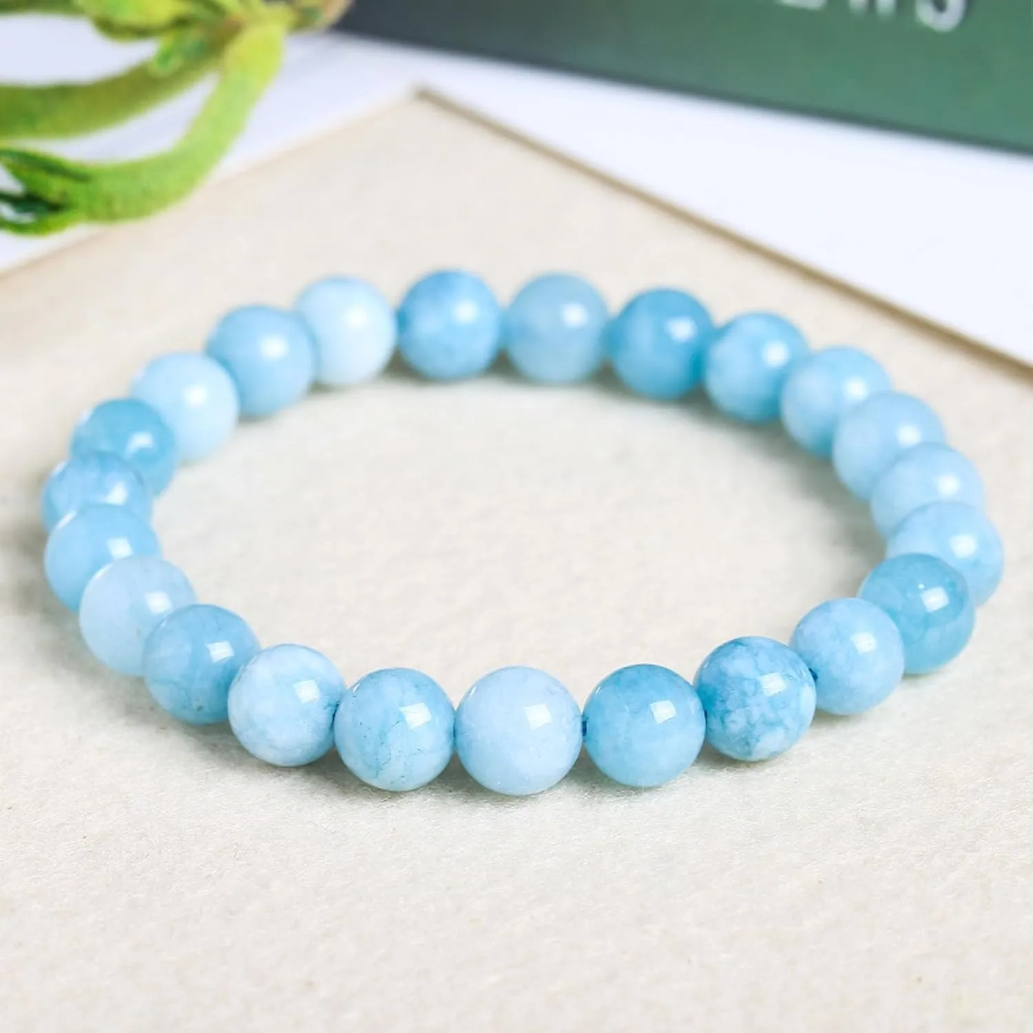Handmade Purification Bracelet,Chakra Healing Bracelet Stress Relief Healing Crystal Bracelet,8mm Aquamarine Bracelet for Women Men, Christmas Gift for Mom Husband Wife(8mm, Aquamarine)