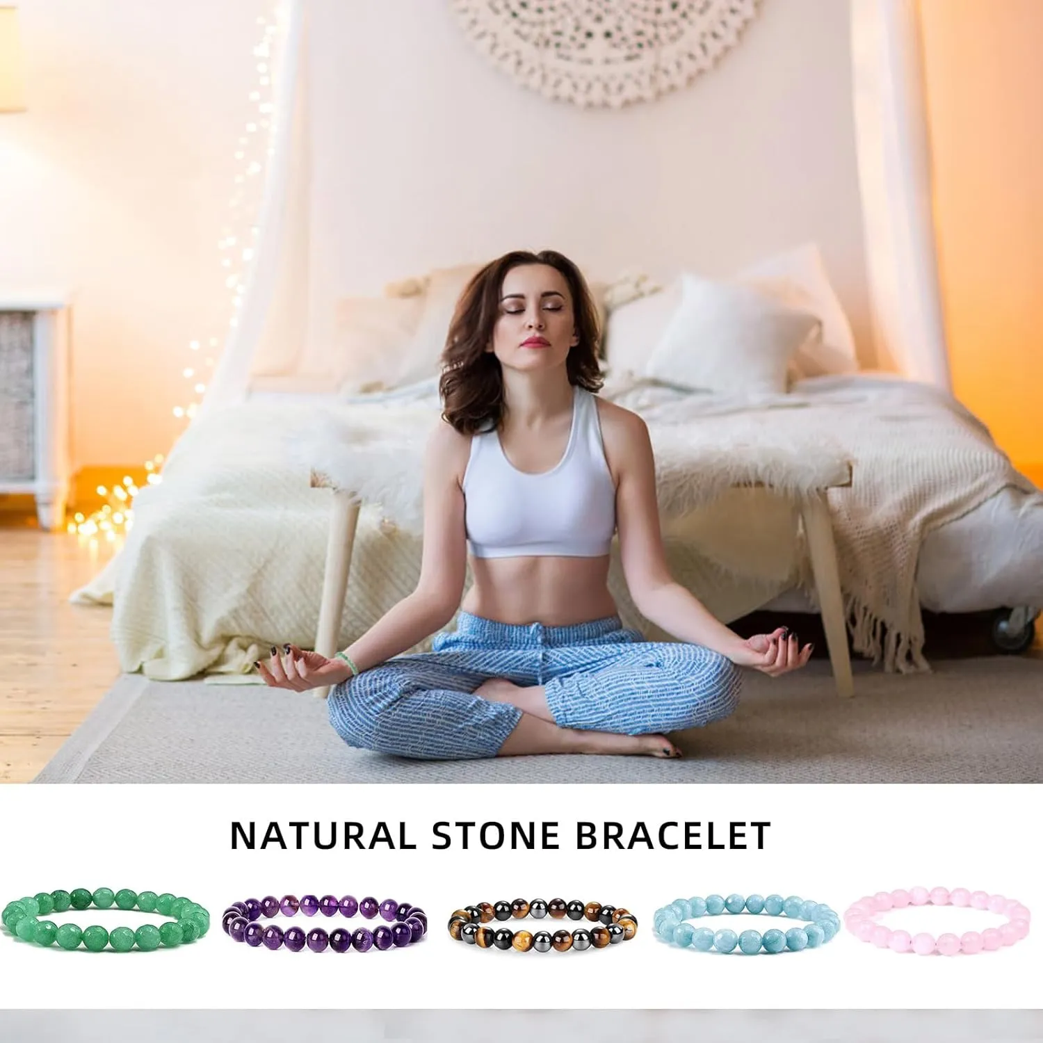 Handmade Purification Bracelet,Chakra Healing Bracelet Stress Relief Healing Crystal Bracelet,8mm Aquamarine Bracelet for Women Men, Christmas Gift for Mom Husband Wife(8mm, Aquamarine)