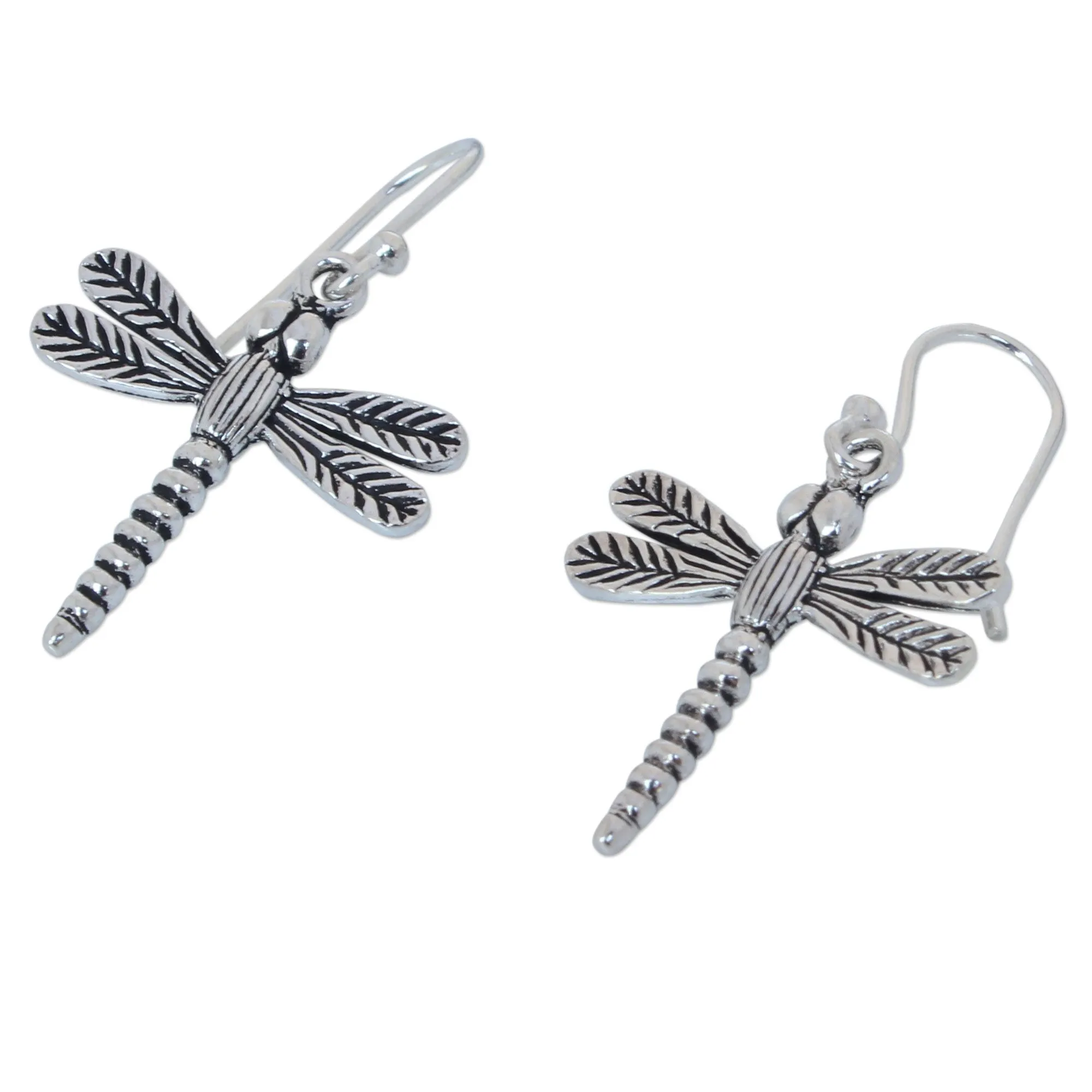 Handmade Sterling Silver Dangle Earrings - Mekong Dragonflies | NOVICA
