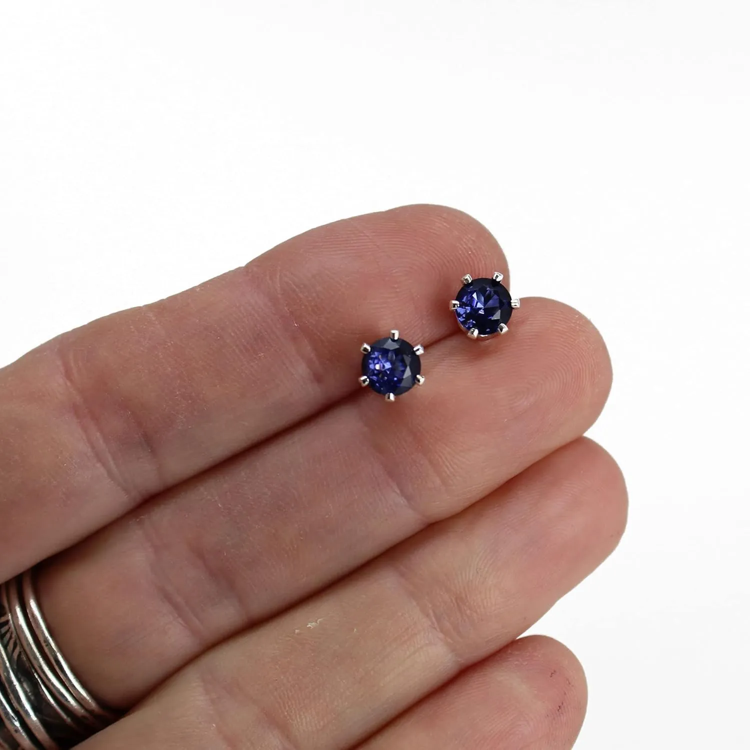 Handmade Tanzanite Gemstone Stud Earrings for Women, 6mm Round Prong Set 925 Sterling Silver