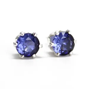 Handmade Tanzanite Gemstone Stud Earrings for Women, 6mm Round Prong Set 925 Sterling Silver