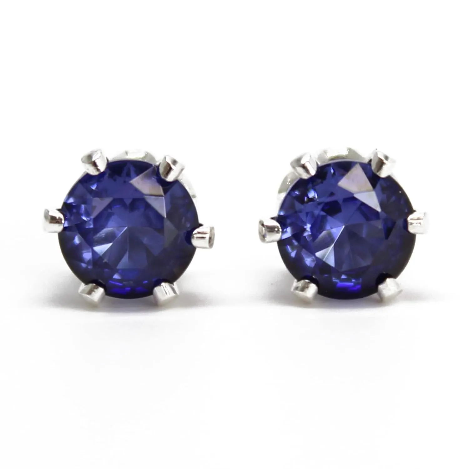 Handmade Tanzanite Gemstone Stud Earrings for Women, 6mm Round Prong Set 925 Sterling Silver