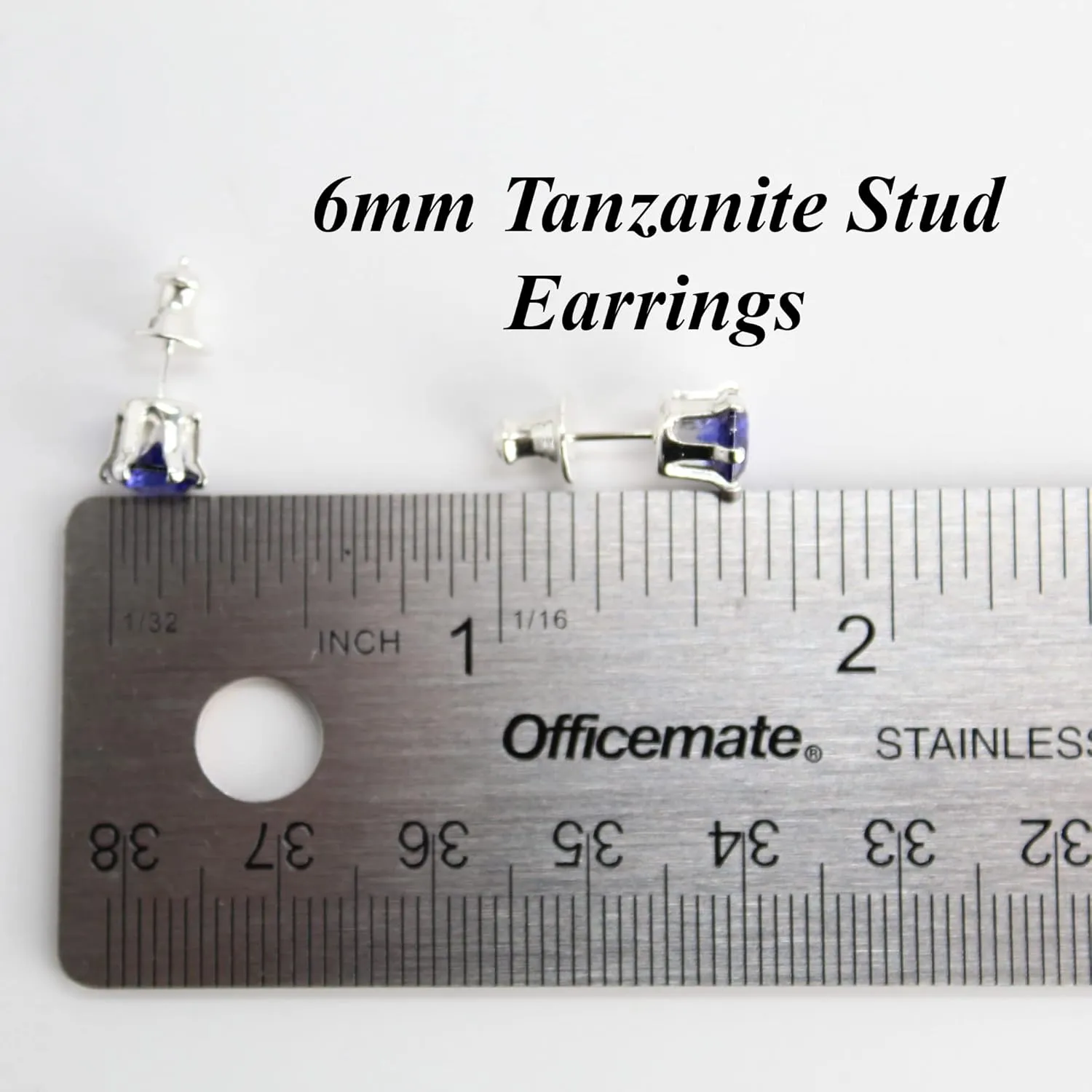 Handmade Tanzanite Gemstone Stud Earrings for Women, 6mm Round Prong Set 925 Sterling Silver