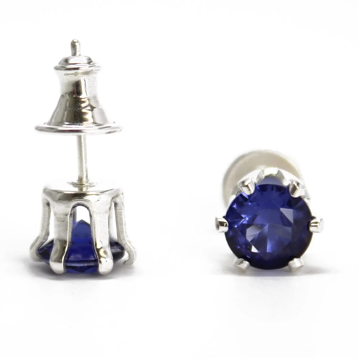 Handmade Tanzanite Gemstone Stud Earrings for Women, 6mm Round Prong Set 925 Sterling Silver