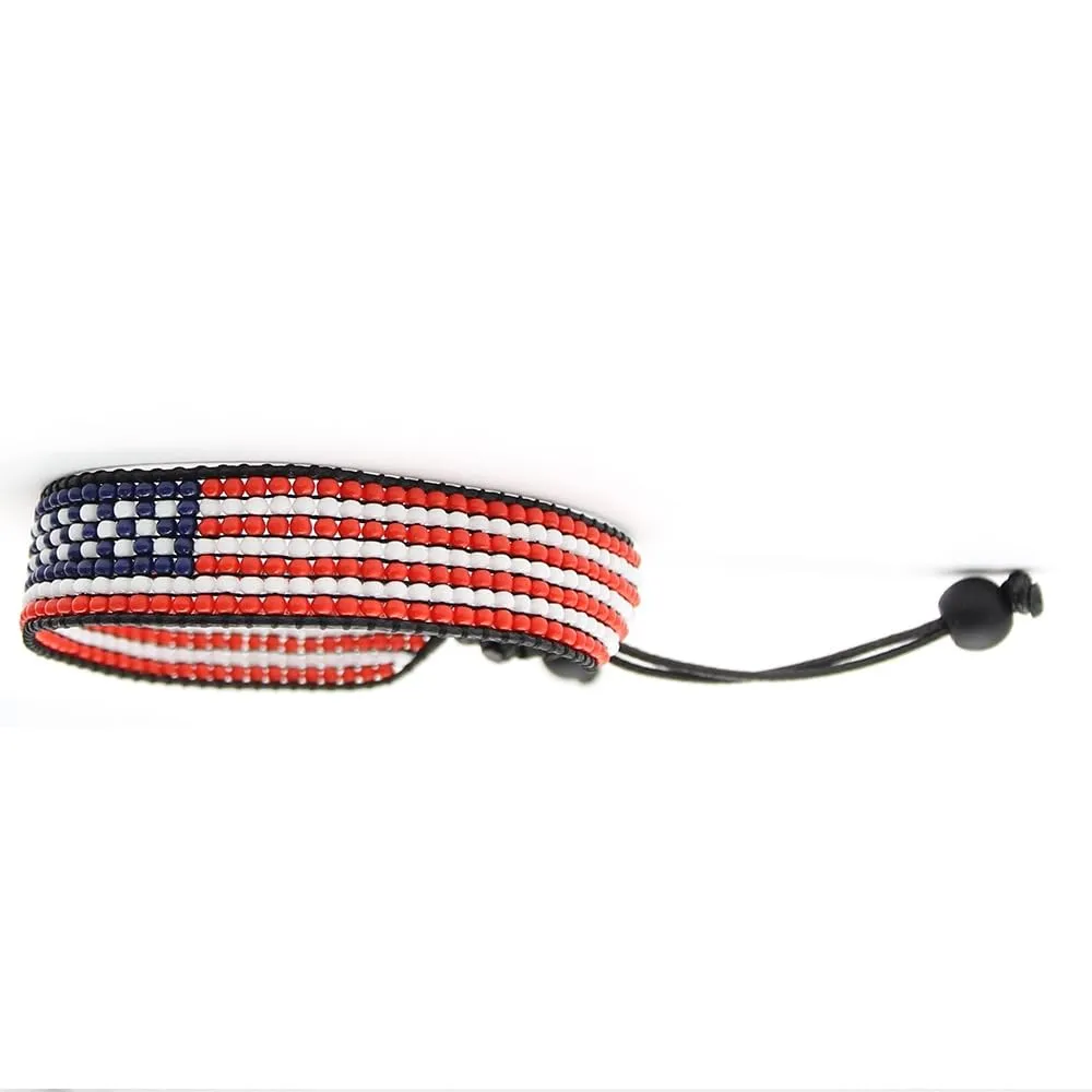 Handmade USA Flag Bracelet - Men's and Women's Adjustable Bracelet - A Patriotic Statement (FLAG)