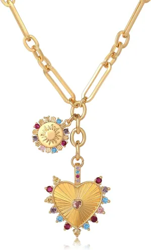 Heart Charm Necklace - 18K Gold Plated Heart Pendant Choker Chain - Trendy Hip Hop Neutral Aesthetic Jewelry