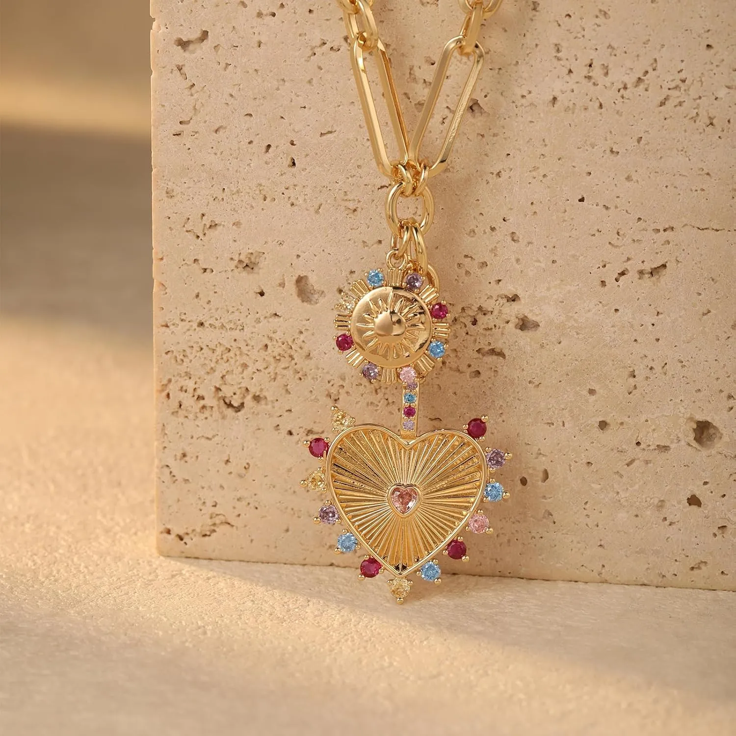 Heart Charm Necklace - 18K Gold Plated Heart Pendant Choker Chain - Trendy Hip Hop Neutral Aesthetic Jewelry