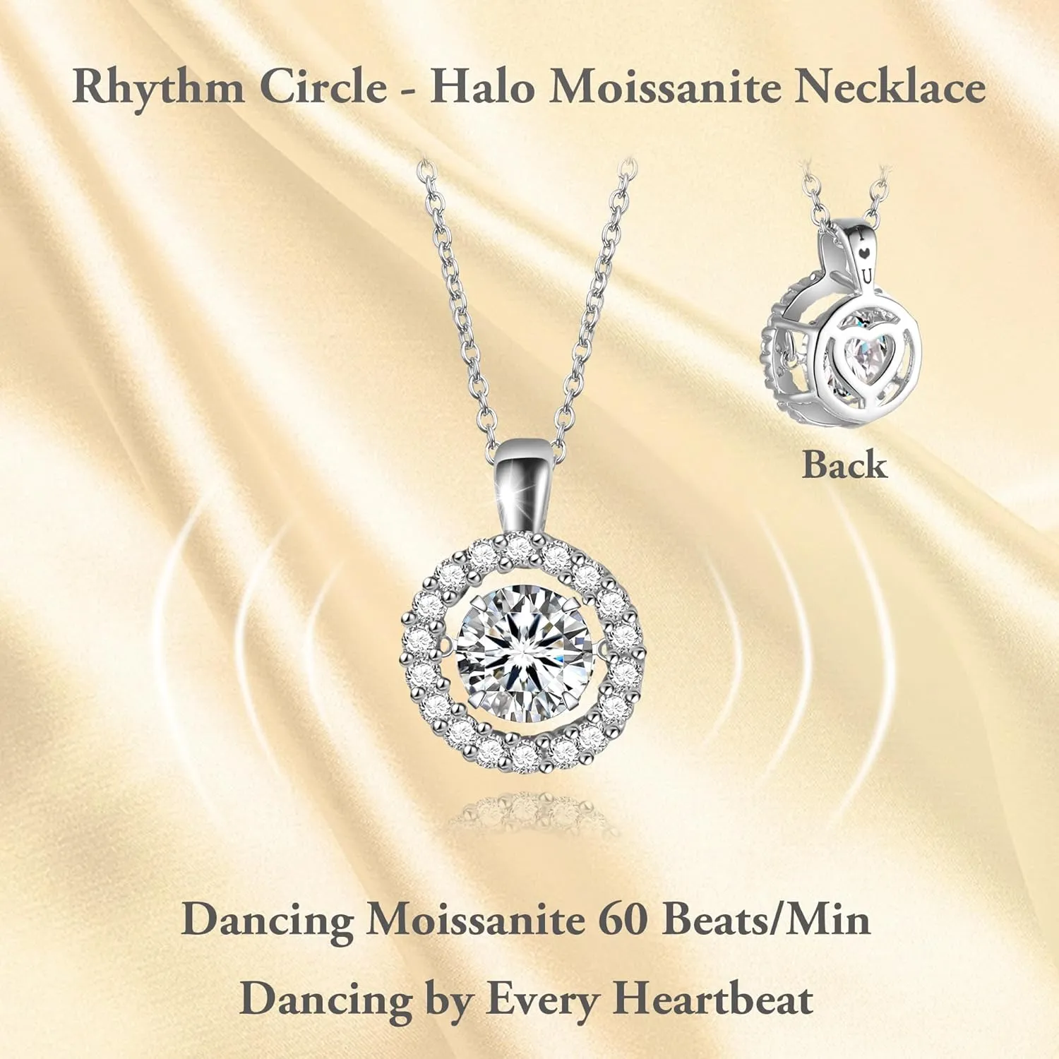 Heart Moissanite Necklace, D Color VVS1 Lab Grown Diamond Necklace for Women Sterling Silver Halo Pendant for Wife, I Love You Necklace as Anniversary Wedding Birthday Mothers Day Jewelry