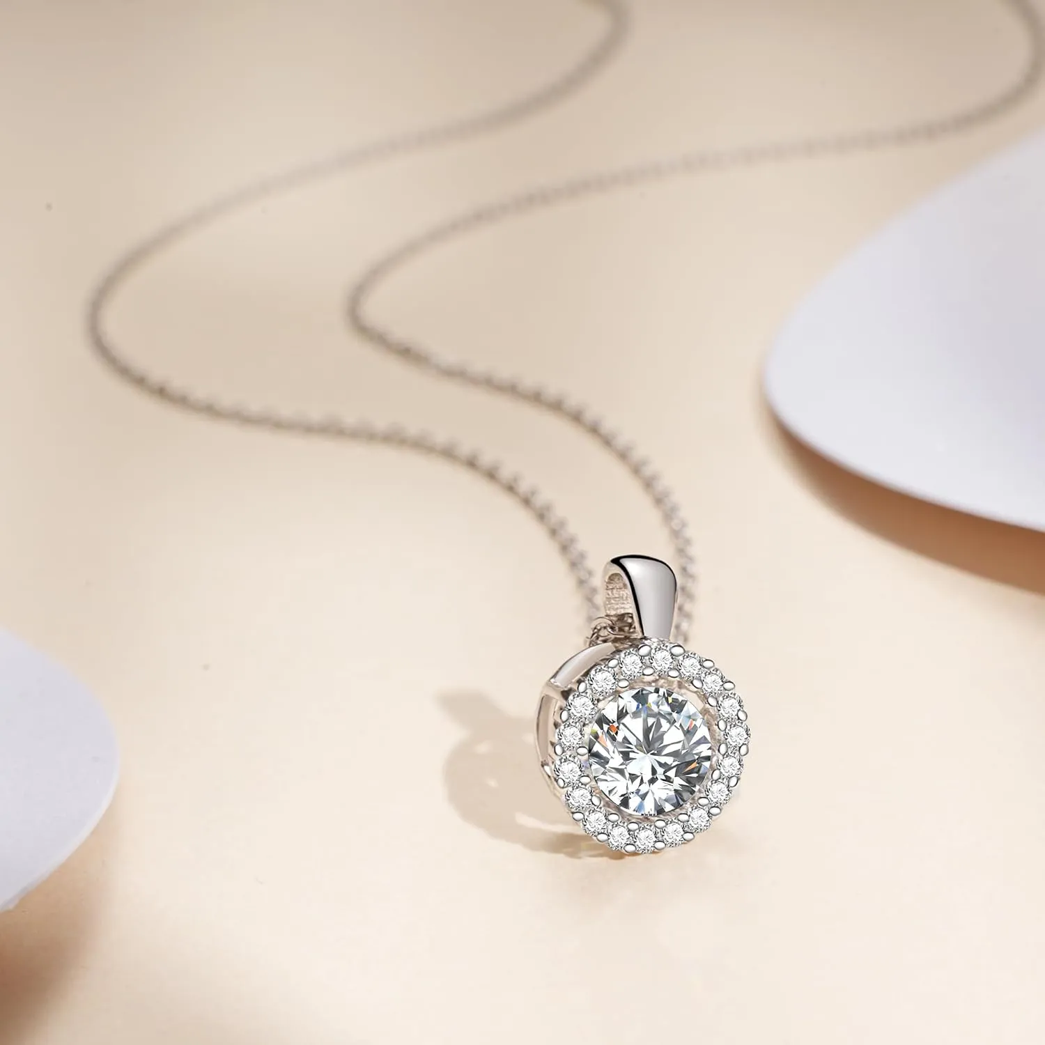Heart Moissanite Necklace, D Color VVS1 Lab Grown Diamond Necklace for Women Sterling Silver Halo Pendant for Wife, I Love You Necklace as Anniversary Wedding Birthday Mothers Day Jewelry