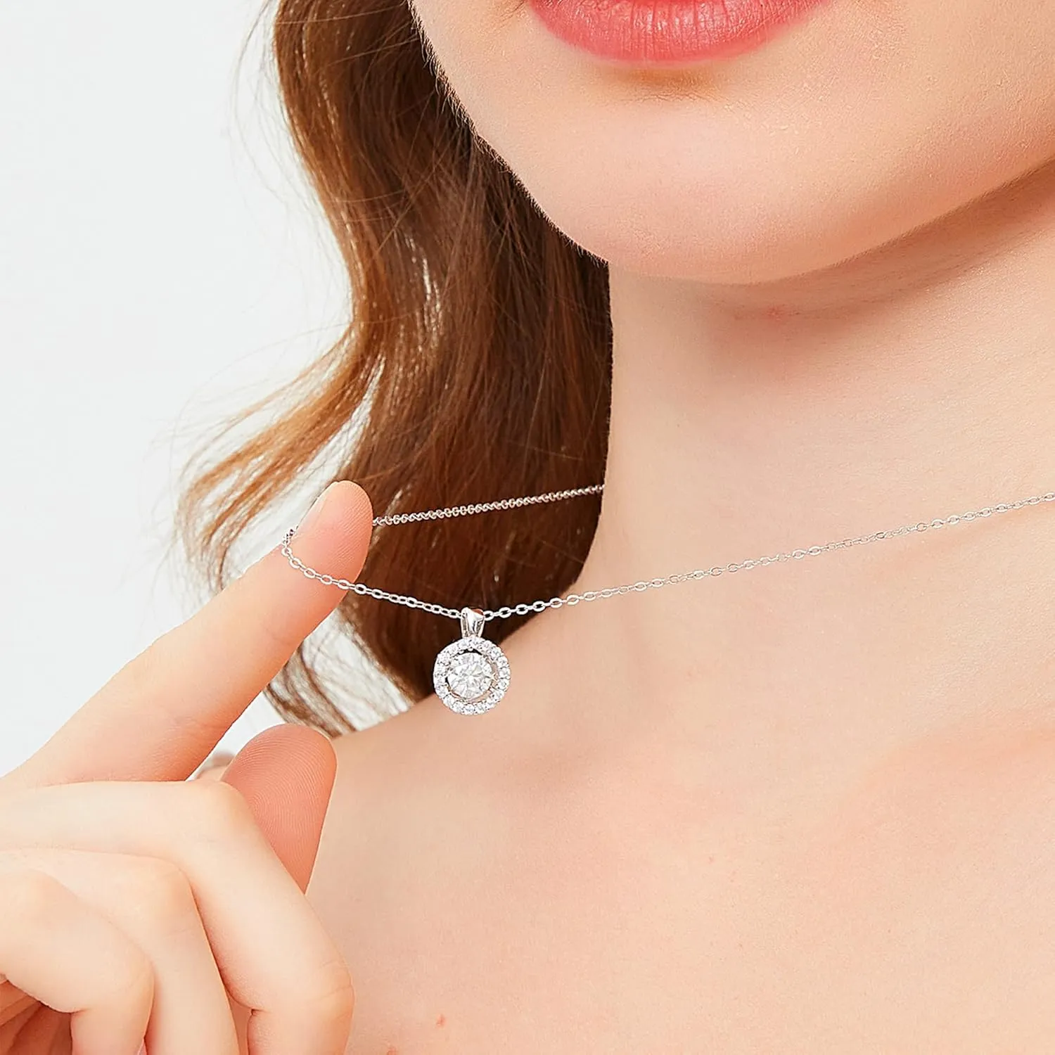 Heart Moissanite Necklace, D Color VVS1 Lab Grown Diamond Necklace for Women Sterling Silver Halo Pendant for Wife, I Love You Necklace as Anniversary Wedding Birthday Mothers Day Jewelry