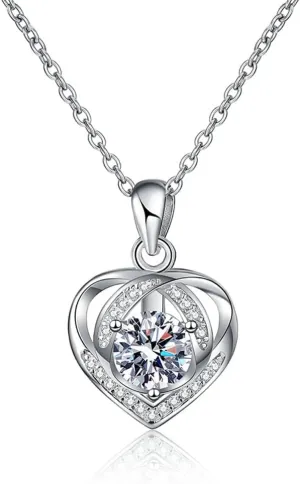 Heart Moissanite Necklace for Women, 925 Sterling Silver Necklace with GRA Certificate, Anniversary Mothers Day Jewelry Gifts for Wife Mom, Christmas Valentines Present for Women