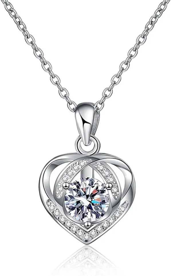 Heart Moissanite Necklace for Women, 925 Sterling Silver Necklace with GRA Certificate, Anniversary Mothers Day Jewelry Gifts for Wife Mom, Christmas Valentines Present for Women
