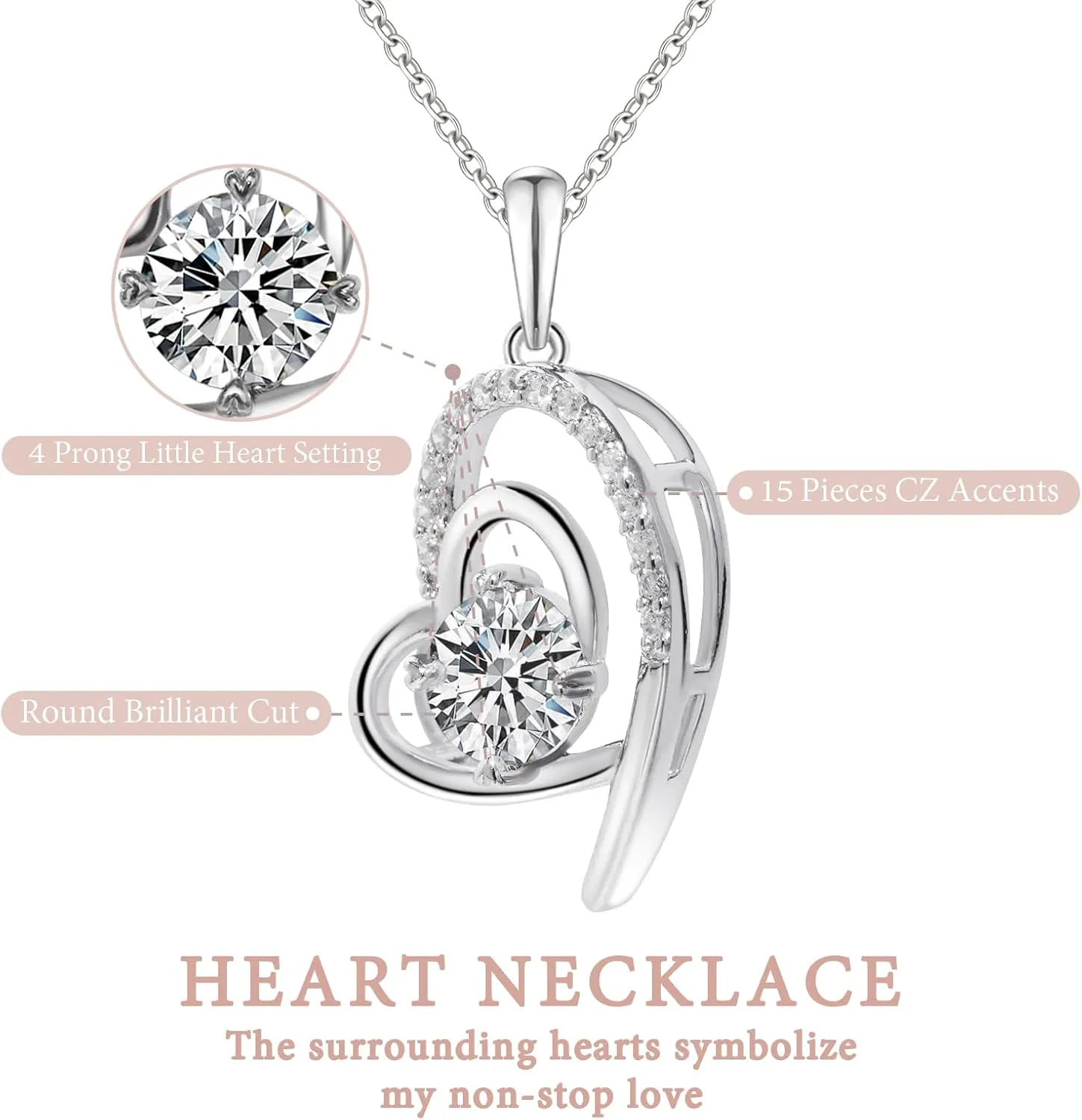 Heart Necklace Infinity Necklace Dainty 925 Sterling Silver Necklace Sparkling Cubic Zirconia Necklace Pendant Valentines Day Birthday Gift for Wife