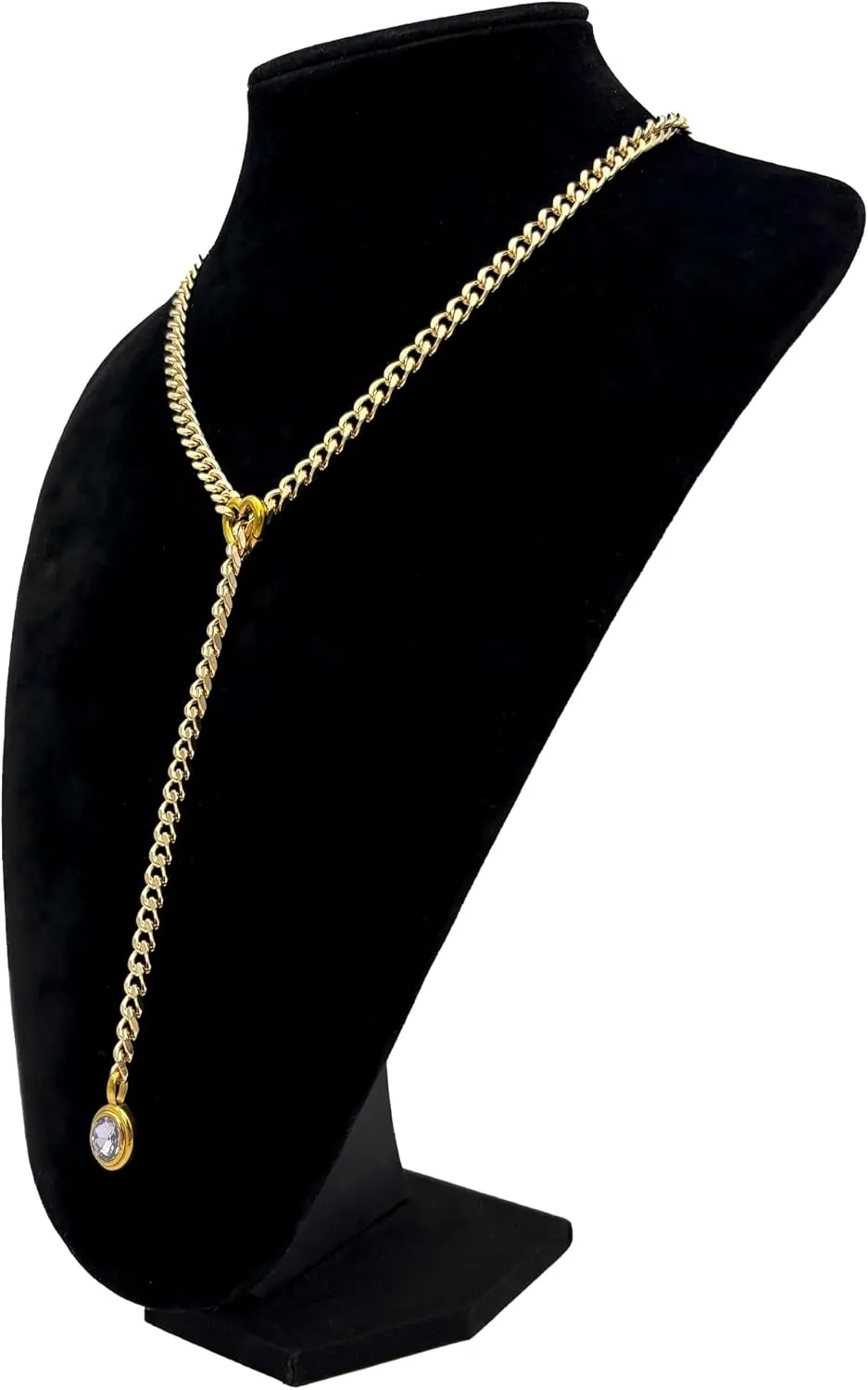Heart Slip Chain Necklace for Women, Gold Cuban Chain with Removable Heart O-Ring, Sparkling Crystal Pendant, Adjustable Y-Necklace, Dainty Statement Jewelry.