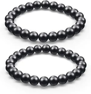 Hicarer 2 Pieces Shungite Bracelet Black Shungite Beads Crystal Stretchy Stones Bracelets Energy Jewelry Powerful Defender Spiritual Healing Chakra Balance for Men Women