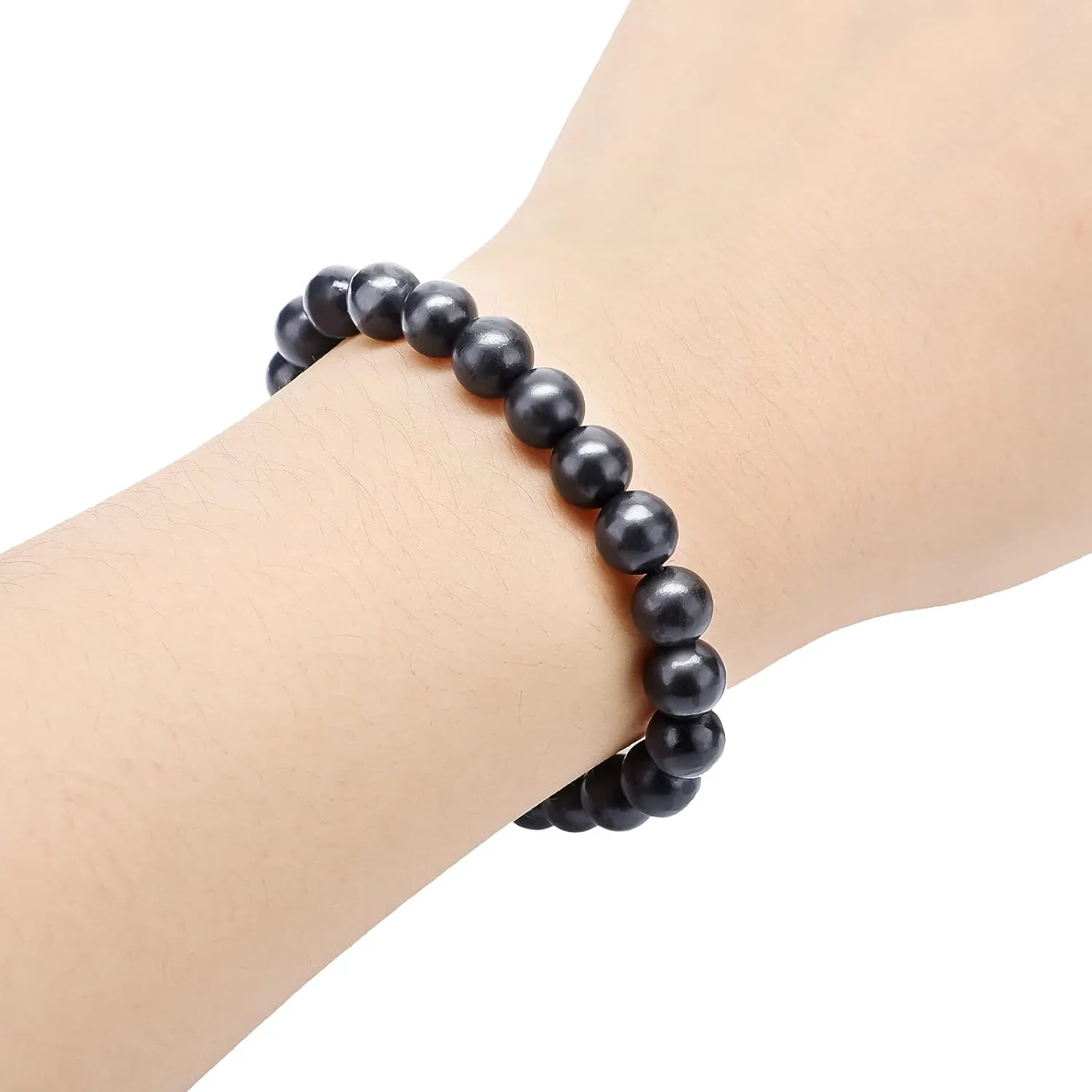 Hicarer 2 Pieces Shungite Bracelet Black Shungite Beads Crystal Stretchy Stones Bracelets Energy Jewelry Powerful Defender Spiritual Healing Chakra Balance for Men Women