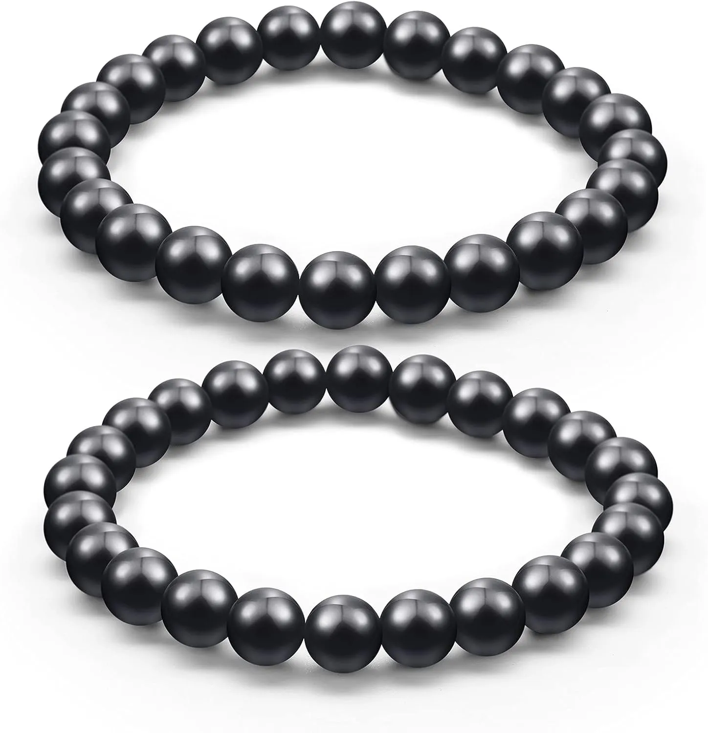 Hicarer 2 Pieces Shungite Bracelet Black Shungite Beads Crystal Stretchy Stones Bracelets Energy Jewelry Powerful Defender Spiritual Healing Chakra Balance for Men Women