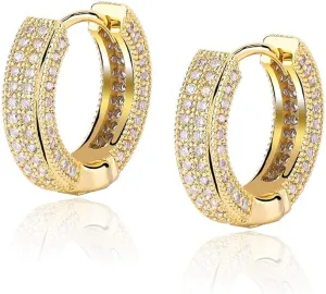 Hip Hop 18K Gold Plated Iced Out Cubic Zirconia Huggie Cartilage Cuff Hoop Earrings for Women