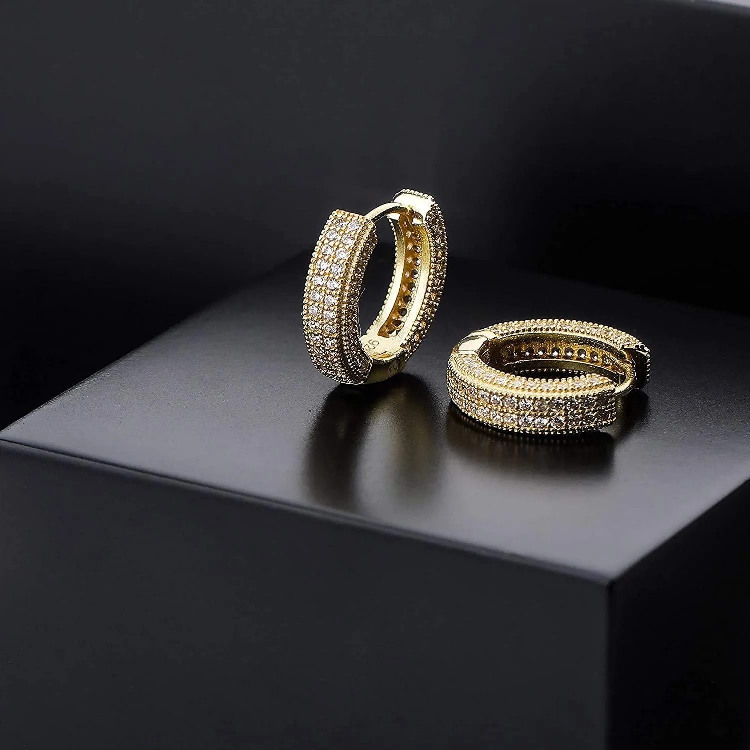 Hip Hop 18K Gold Plated Iced Out Cubic Zirconia Huggie Cartilage Cuff Hoop Earrings for Women