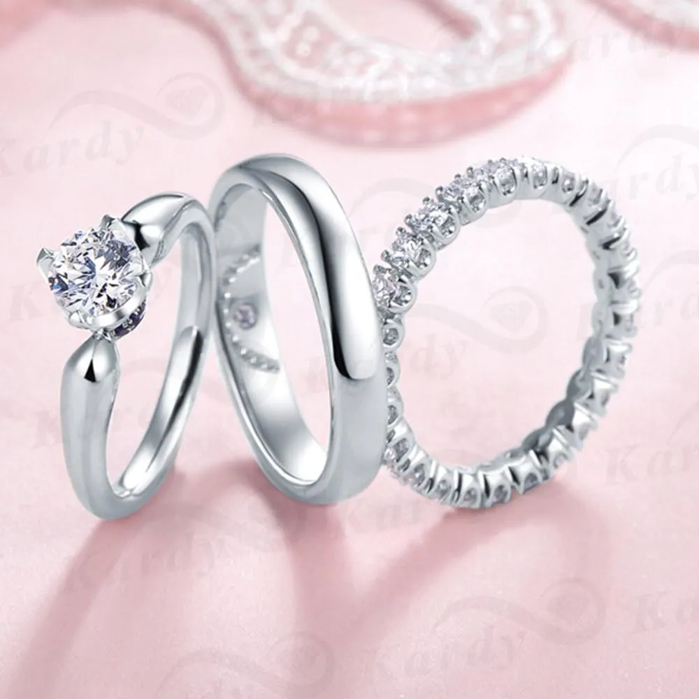 Holy Gorgeous GIA Certificate Natural Diamond Sapphire Gemstone 14k White Gold Bridal Wedding Engagement Women and Men Couple Matching Ring Set (0.599cttw, G-H Color, VS-SI1 Clarity)