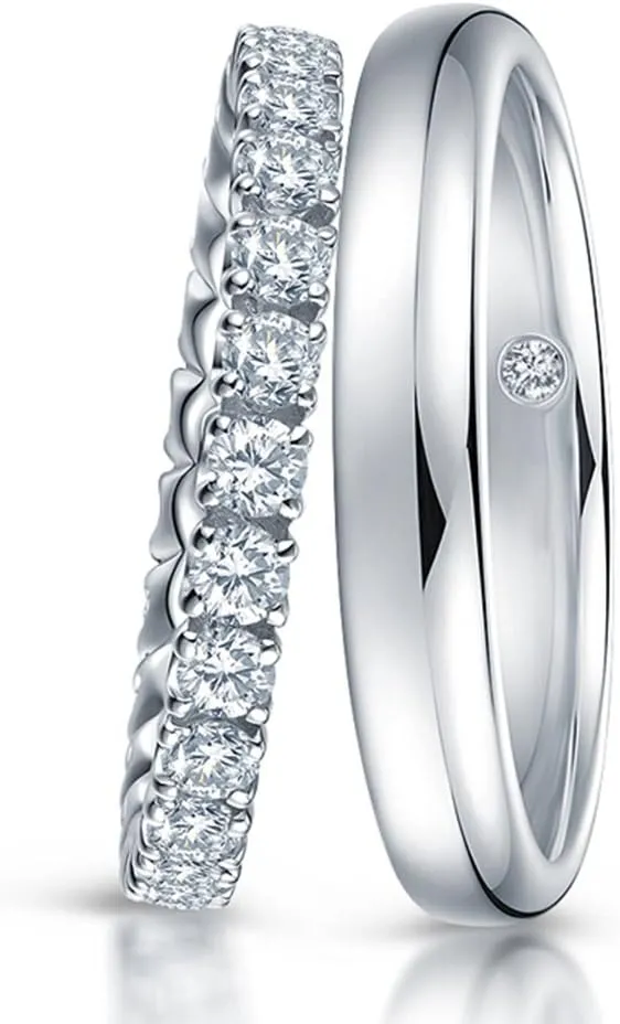 Holy Gorgeous GIA Certificate Natural Diamond Sapphire Gemstone 14k White Gold Bridal Wedding Engagement Women and Men Couple Matching Ring Set (0.599cttw, G-H Color, VS-SI1 Clarity)