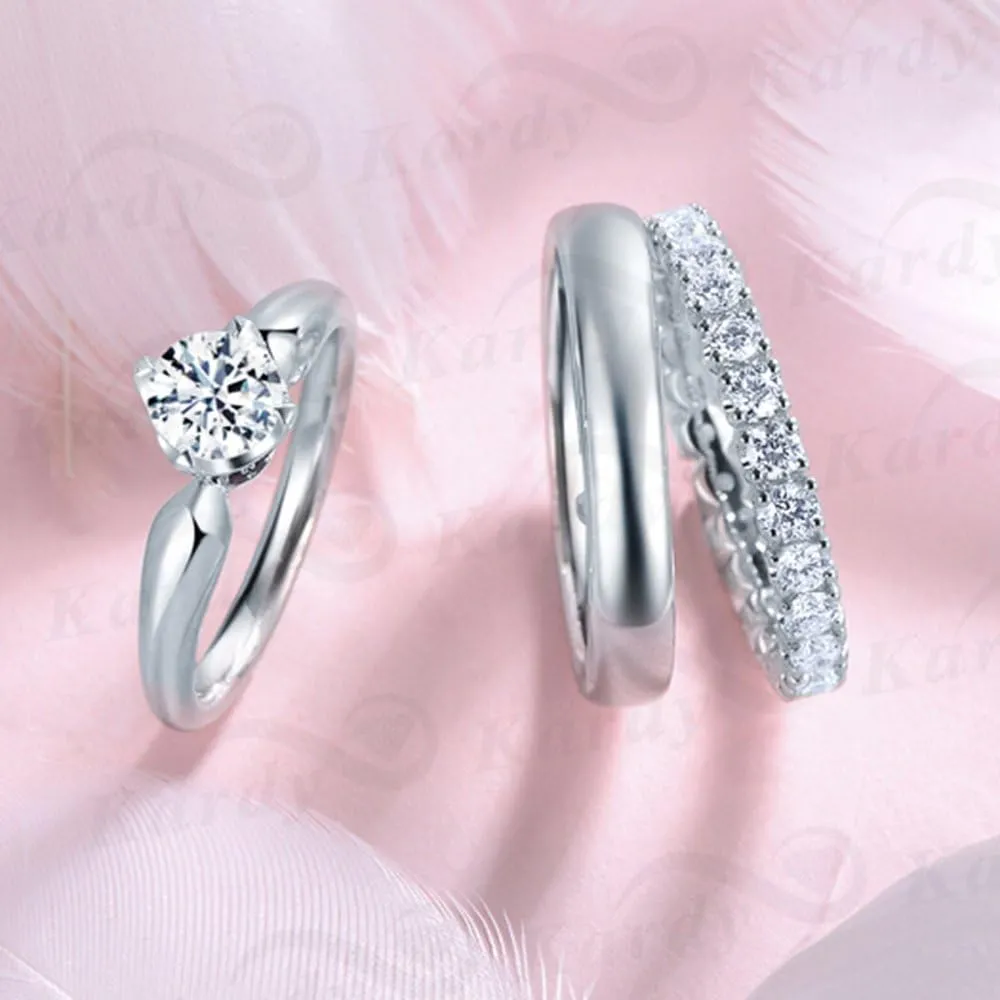 Holy Gorgeous GIA Certificate Natural Diamond Sapphire Gemstone 14k White Gold Bridal Wedding Engagement Women and Men Couple Matching Ring Set (0.599cttw, G-H Color, VS-SI1 Clarity)