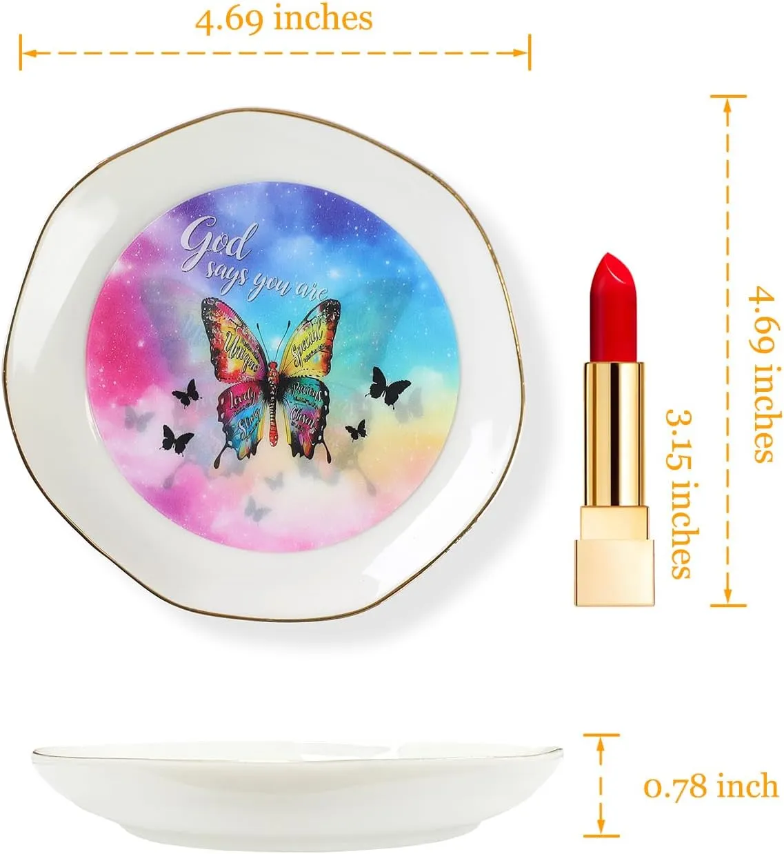 HOME SMILE God Says You Are Jewelry Ring Dish Tray with Dynamic Butterfly Pattern Shifts,Christian Religious Spiritual Gifts for Women Female Friend Sister Mother's Day Birthday