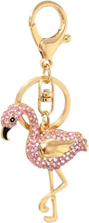 Honbay 1PCS Rhinestone Flamingo Keychain Sparkling Bird Keyring Decor Pendant in A Box for Bag Purse Wallet