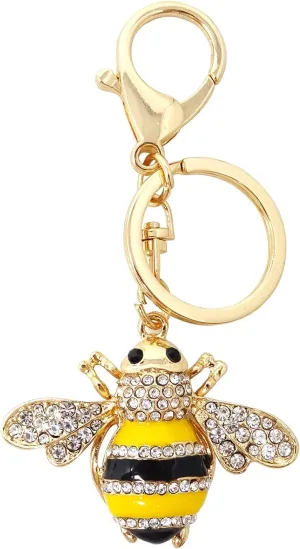 Honbay 1PCS Rhinestone Little Bee Keychain Bumble Bee Sparkling Keyring Animal Key Chain Decor in A Box for Bag Purse Wallet