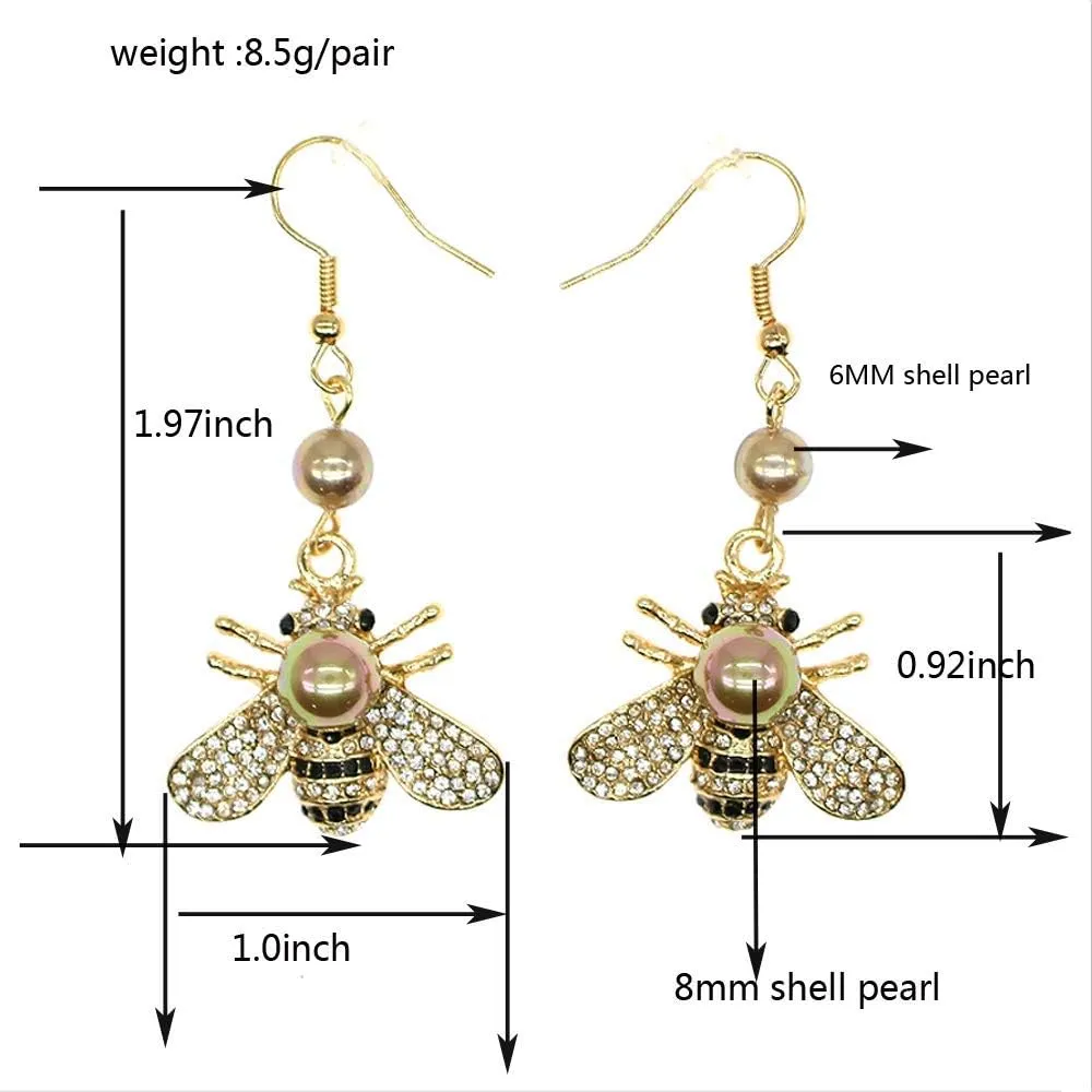 Honey Bee Brooches Crystal Insect Themed Bee Brooch Animal Fashion Shell Pearl Brooch Pin Gold Tone