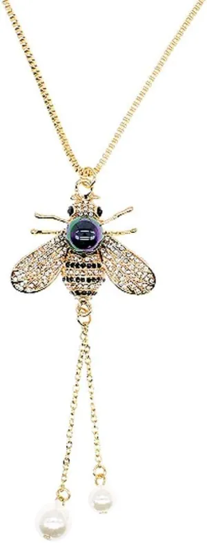 Honey Bee Brooches Crystal Insect Themed Bee Brooch Animal Fashion Shell Pearl Brooch Pin Gold Tone