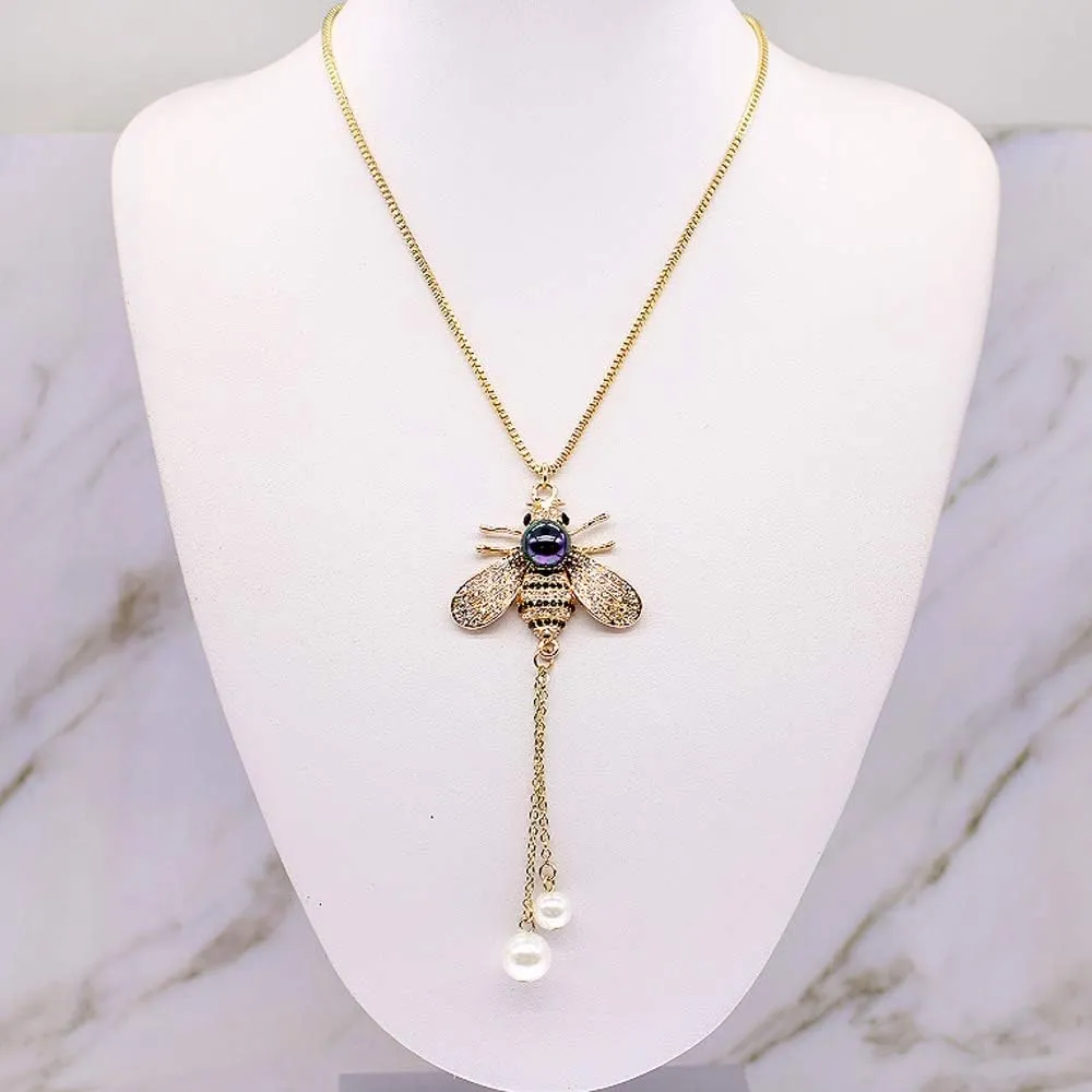 Honey Bee Brooches Crystal Insect Themed Bee Brooch Animal Fashion Shell Pearl Brooch Pin Gold Tone