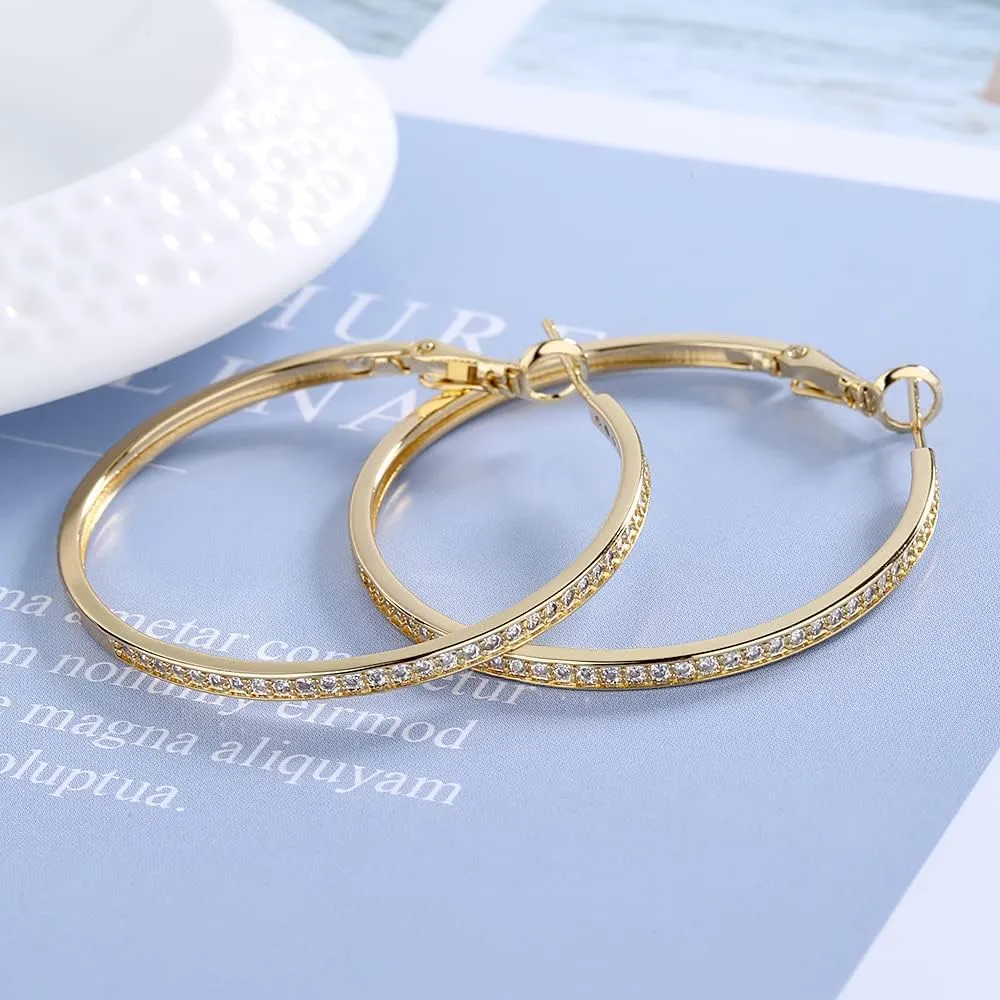 Hoop Earrings with Genuine Crystals - Hoop Earrings for Sensitive Ears with Omega Closure - Great Gift Idea for Every Occasion - Silver - (Size 40mm Diameter)