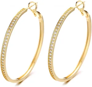 Hoop Earrings with Genuine Crystals - Hoop Earrings for Sensitive Ears with Omega Closure - Great Gift Idea for Every Occasion - Silver - (Size 40mm Diameter)
