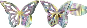 Hopply Dainty Gold Rainbow Butterfly Stud Earrings for Women Hypoallergenic 20G Surgical Stainless Steel Post Cartilage Earrings Trendy Jewelry for Sensitive Ears