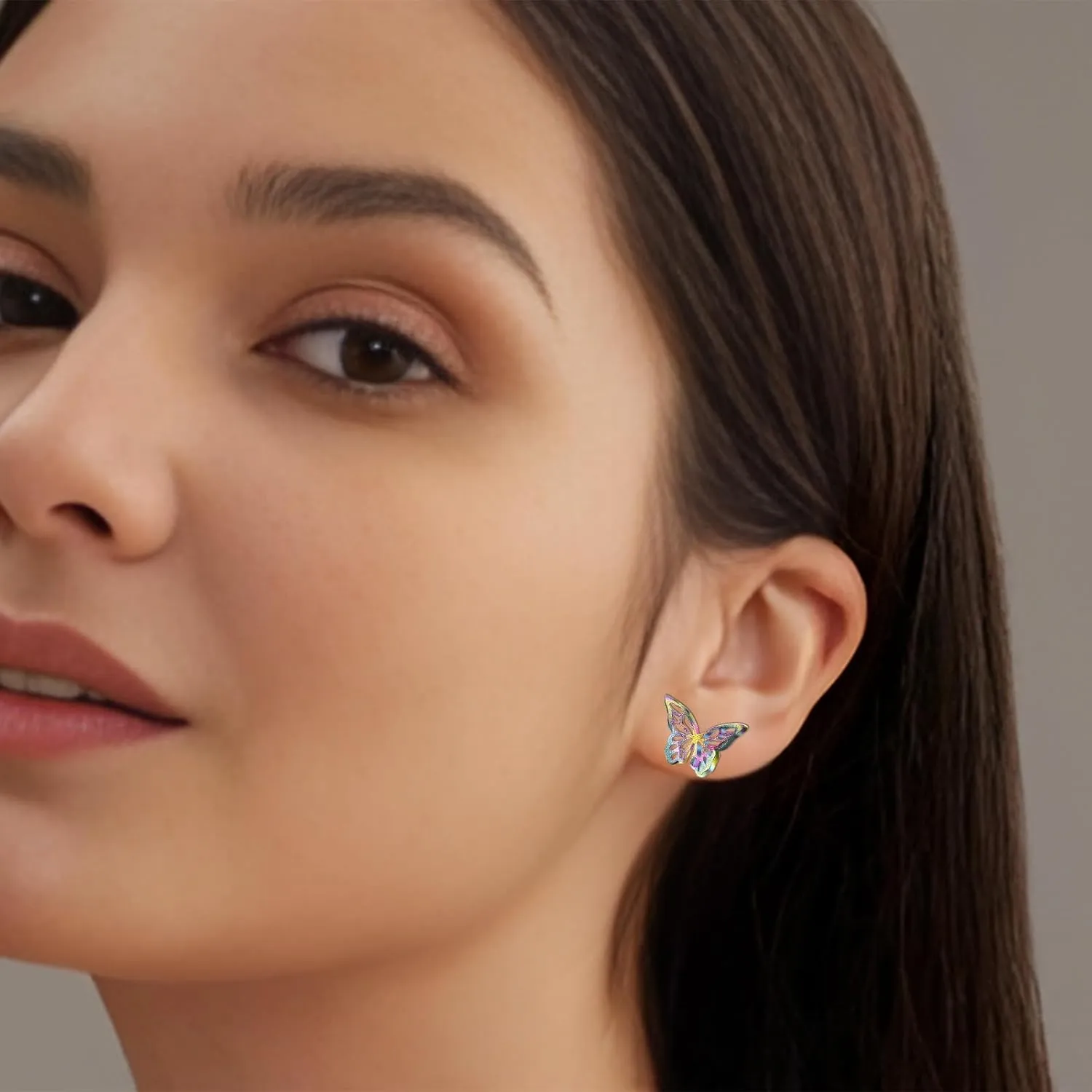 Hopply Dainty Gold Rainbow Butterfly Stud Earrings for Women Hypoallergenic 20G Surgical Stainless Steel Post Cartilage Earrings Trendy Jewelry for Sensitive Ears