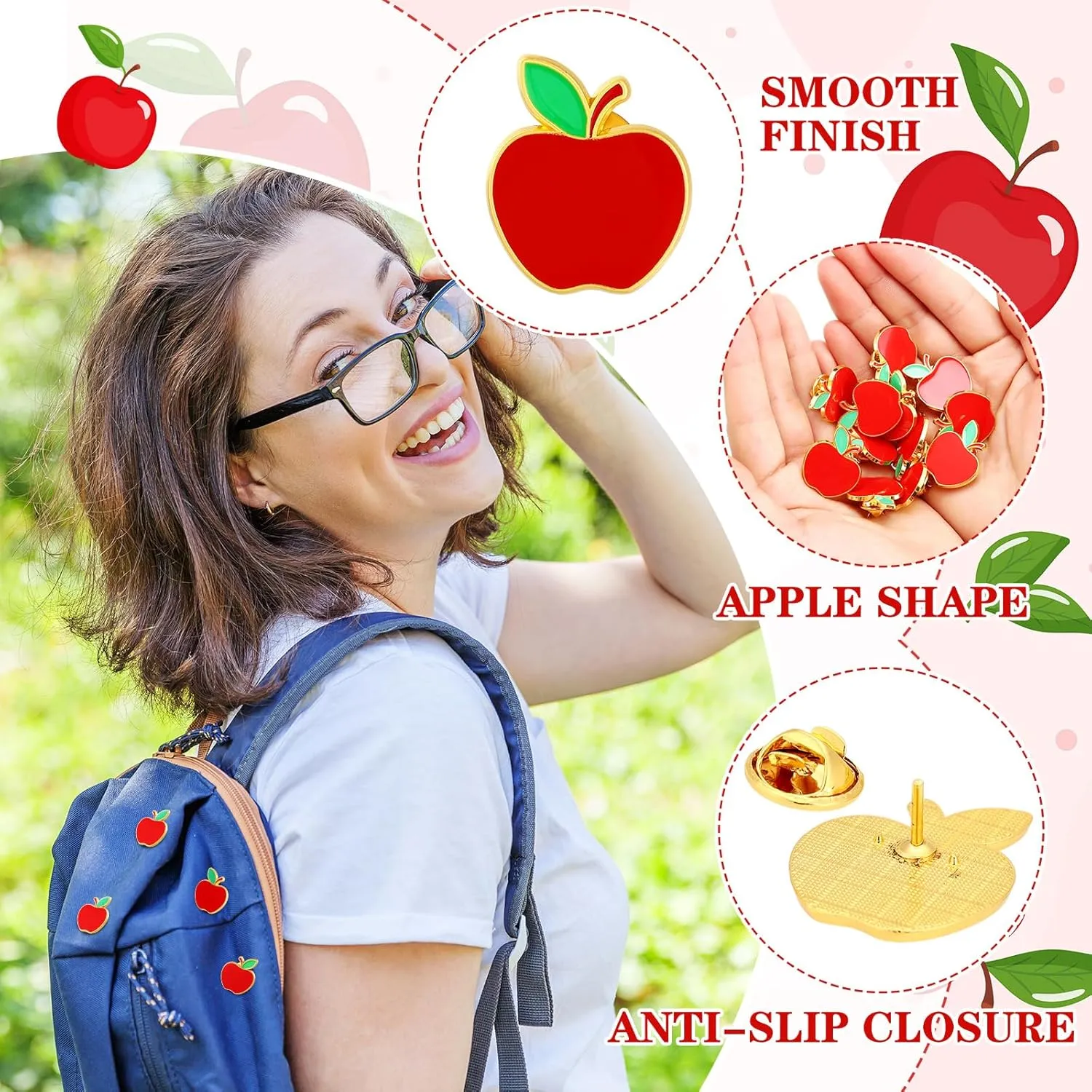 Hoteam Teacher Appreciation Gift in Bulk Teacher Apple Pins Enamel Lapel Pin Brooches for Staff Teachers Graduation Gifts