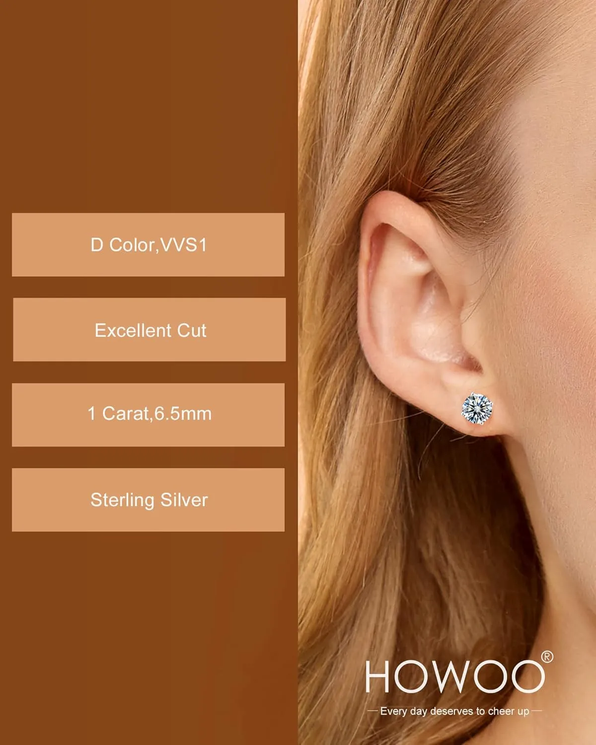 Howoo Men & Women Halo Moissanite Pure Stud Earrings Gifts for Her with Gift Box