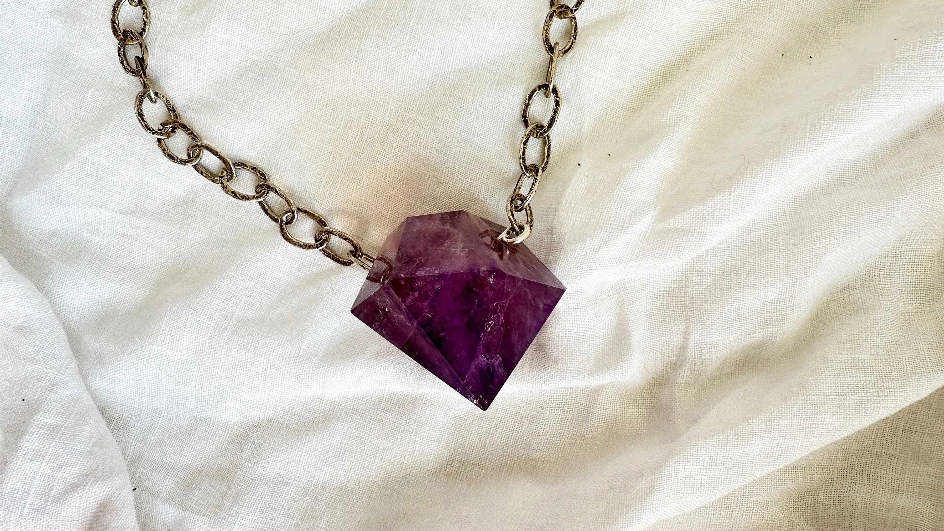 Huge Amethyst Pendant Necklace. Chunky Silver Chain. Sterling Silver. 2241
