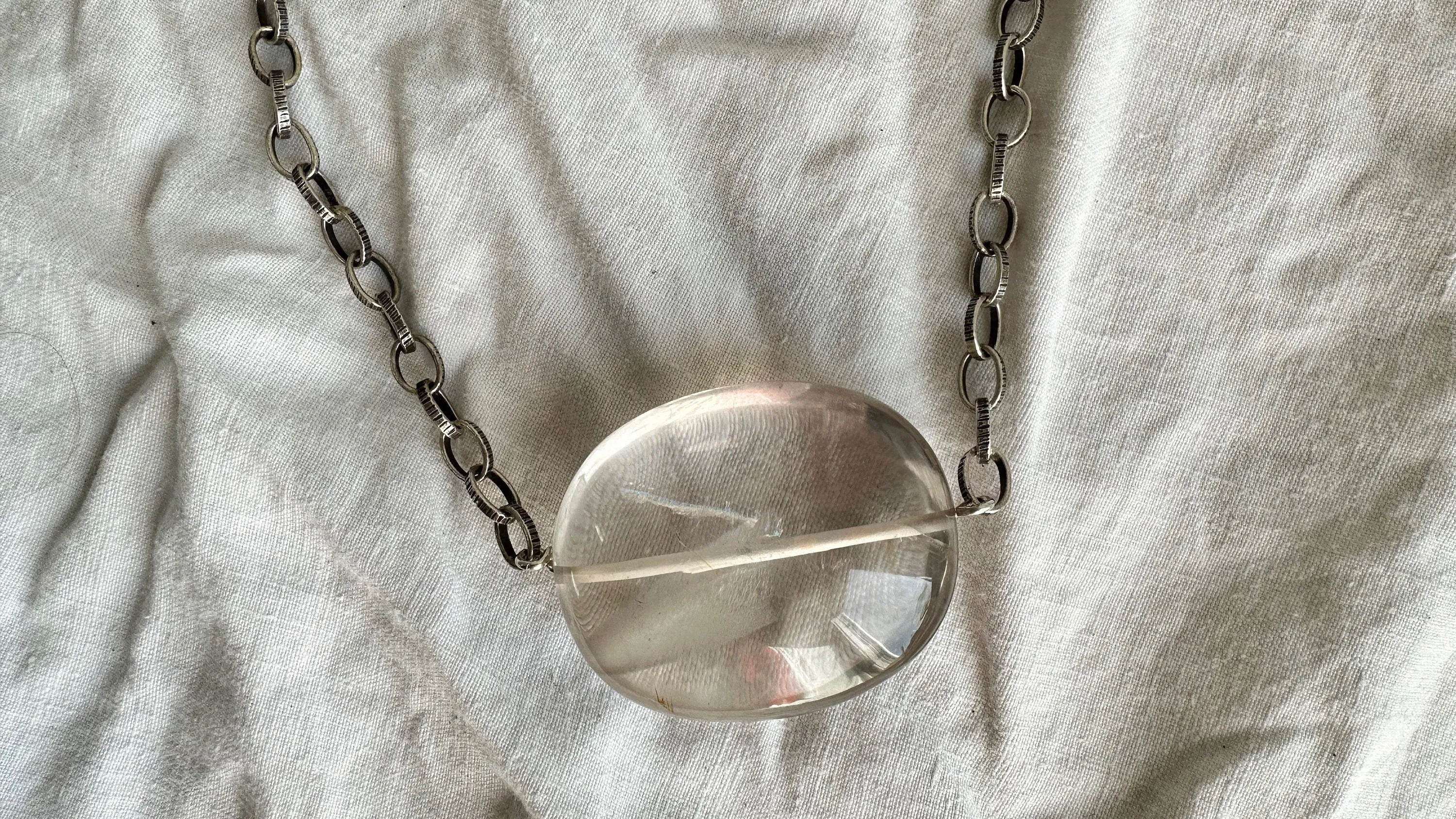 Huge Natural Quartz & Silver Pendant Necklace. Atelier Aadya. Medicine Necklace. 0877