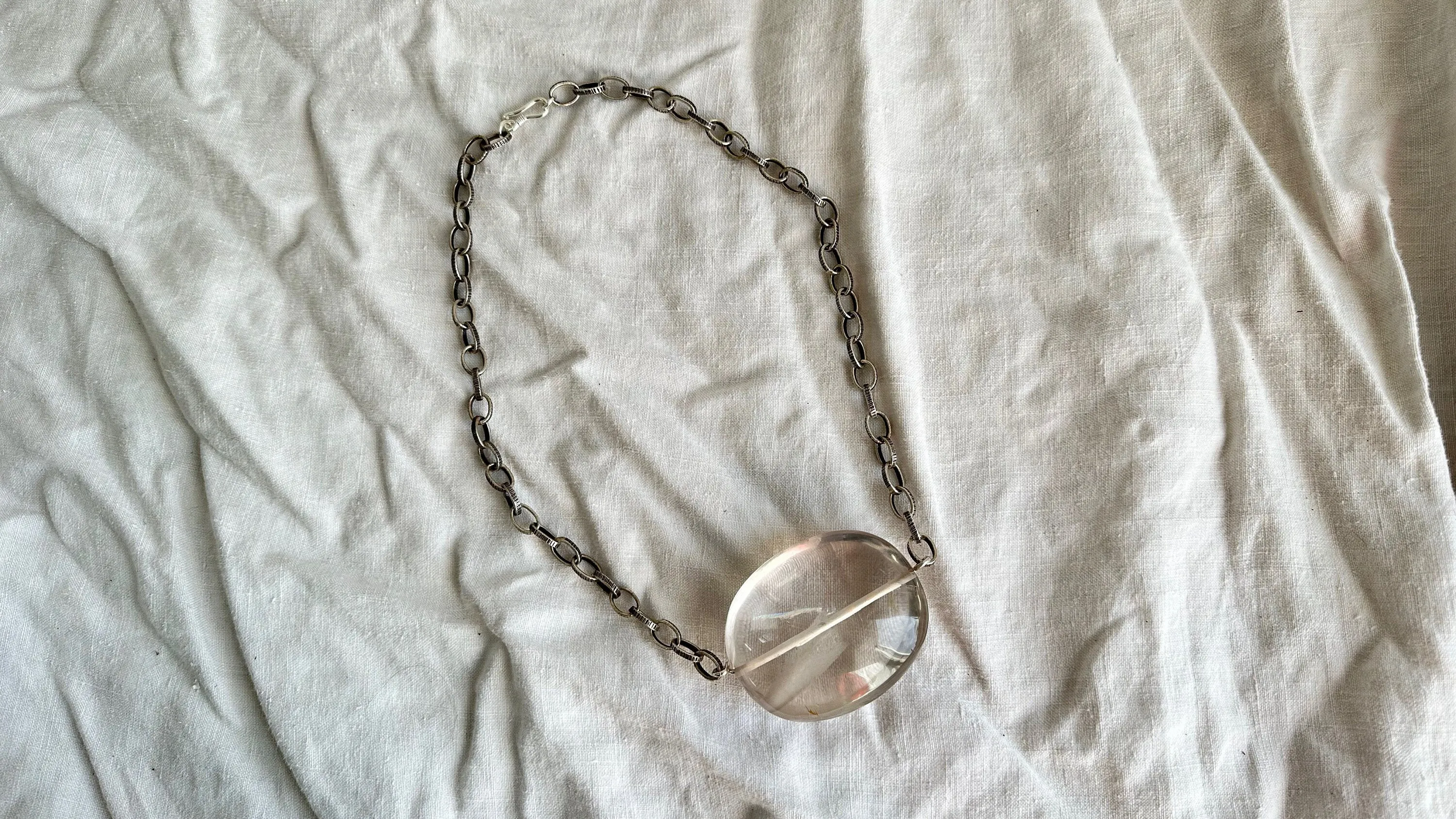 Huge Natural Quartz & Silver Pendant Necklace. Atelier Aadya. Medicine Necklace. 0877