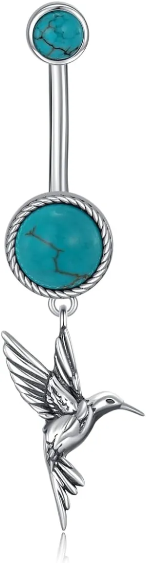 Hummingbird Belly Button Ring 925 Sterling Silver Real Turquoise Hummingbird Dangle Belly Ring Beach Jewelry Gifts for Women