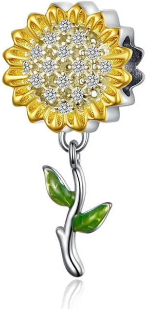 Hutou Sunflower Charm Fit for Charms Bracelet and Necklace You Are My Sunshine Charm Gifts for Women Sparkling AAA Zircon Paved