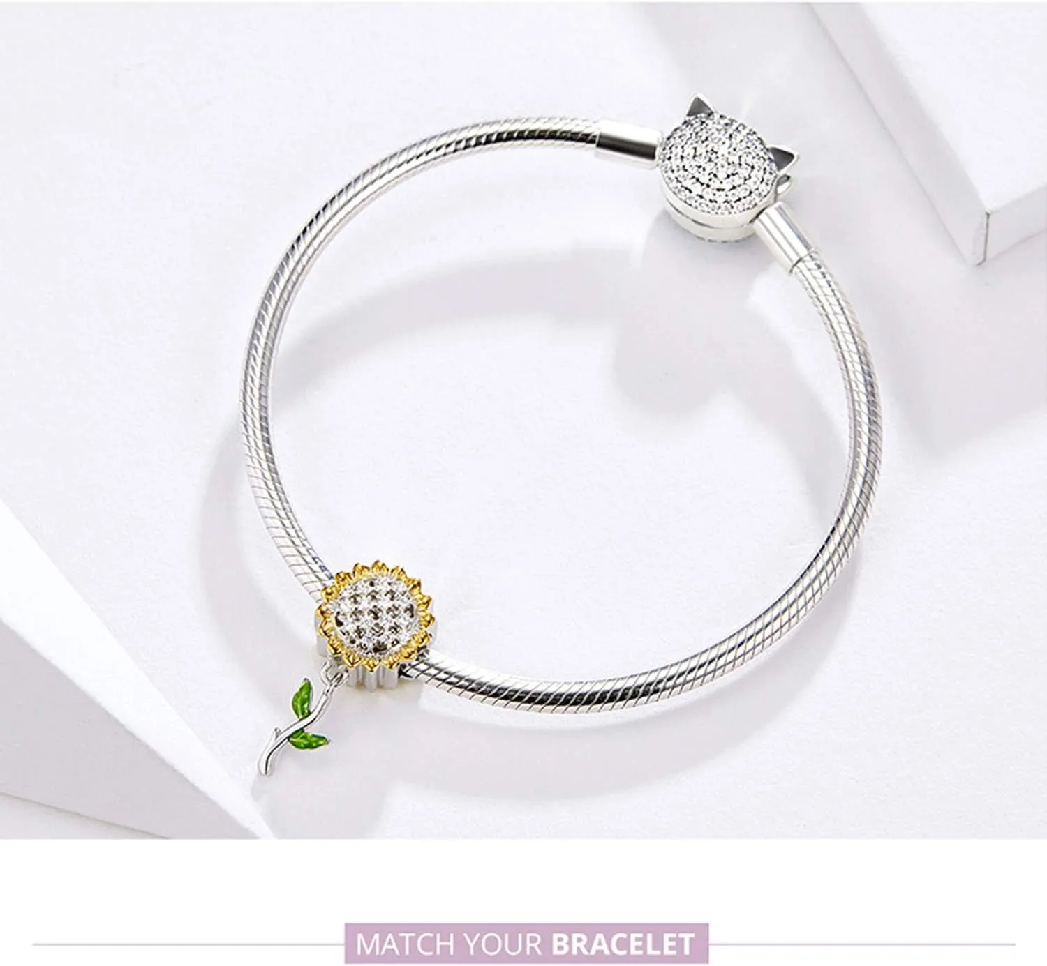 Hutou Sunflower Charm Fit for Charms Bracelet and Necklace You Are My Sunshine Charm Gifts for Women Sparkling AAA Zircon Paved