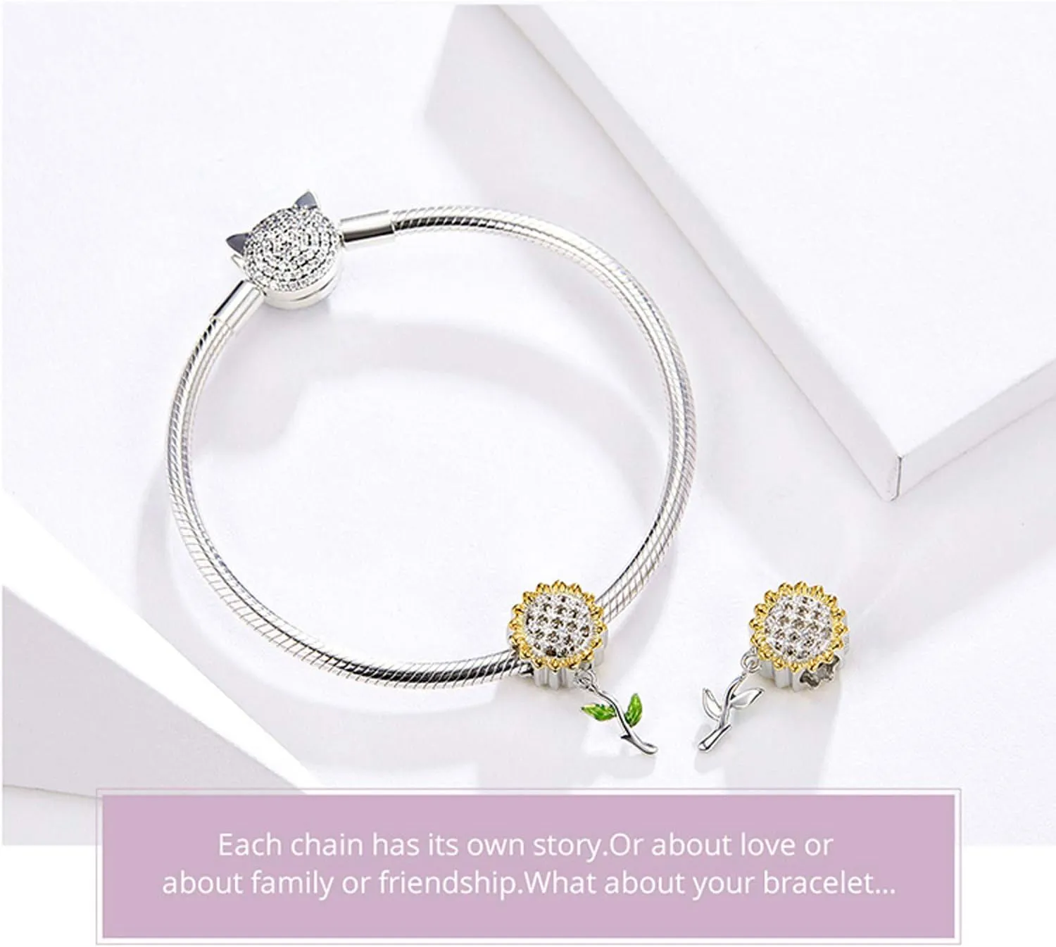 Hutou Sunflower Charm Fit for Charms Bracelet and Necklace You Are My Sunshine Charm Gifts for Women Sparkling AAA Zircon Paved