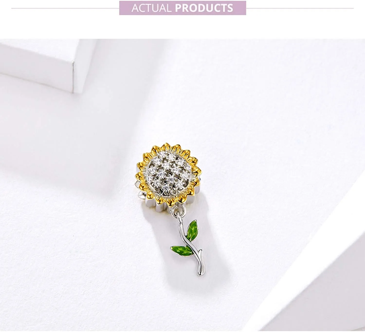 Hutou Sunflower Charm Fit for Charms Bracelet and Necklace You Are My Sunshine Charm Gifts for Women Sparkling AAA Zircon Paved