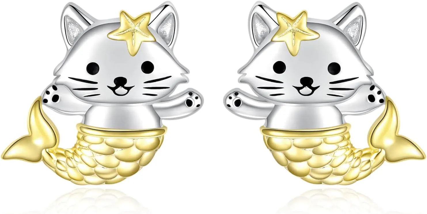 Hypoallergenic 925 Sterling Silver Animals Stud Earrings-Dinosaur Lion Squirrel Giraffe Unicorn Otter Cat Pig Panda Axolotl Bunny Penguin Earrings for Young Ones