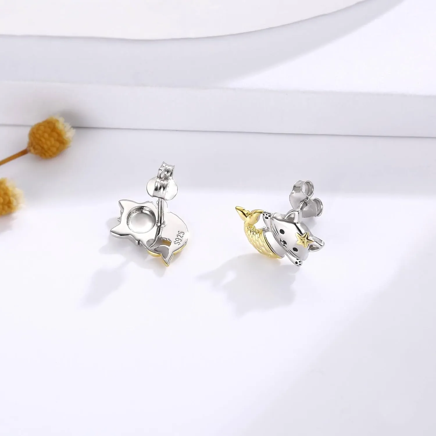 Hypoallergenic 925 Sterling Silver Animals Stud Earrings-Dinosaur Lion Squirrel Giraffe Unicorn Otter Cat Pig Panda Axolotl Bunny Penguin Earrings for Young Ones
