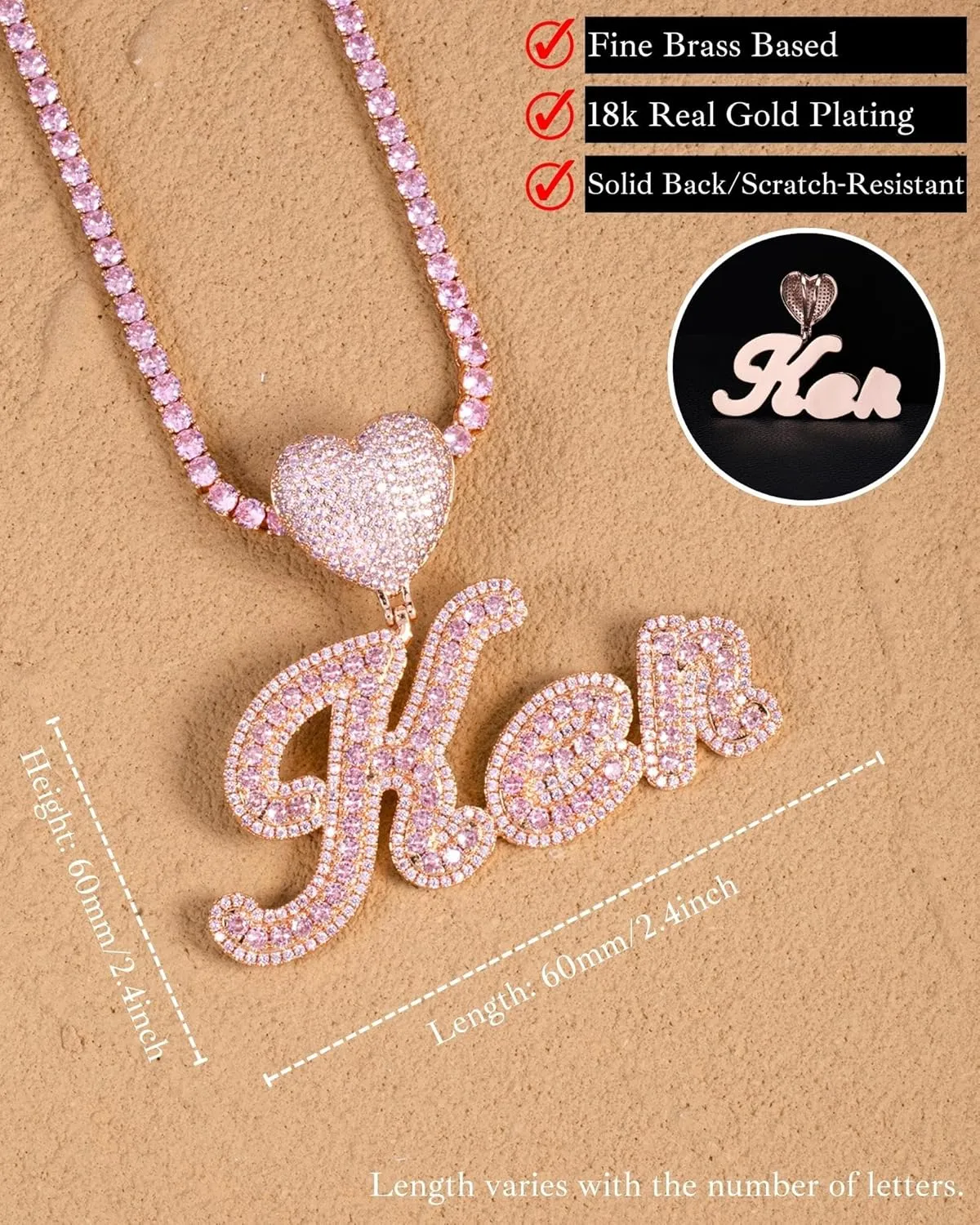 Iced Out Custom Name Necklace Personalized with Cuban Link Chain for Men and Women, Hip Hop 14k Real Gold Plated Initial Letter Pendant Necklaces, Handmade Customized Nameplate Jewelry for Rappers